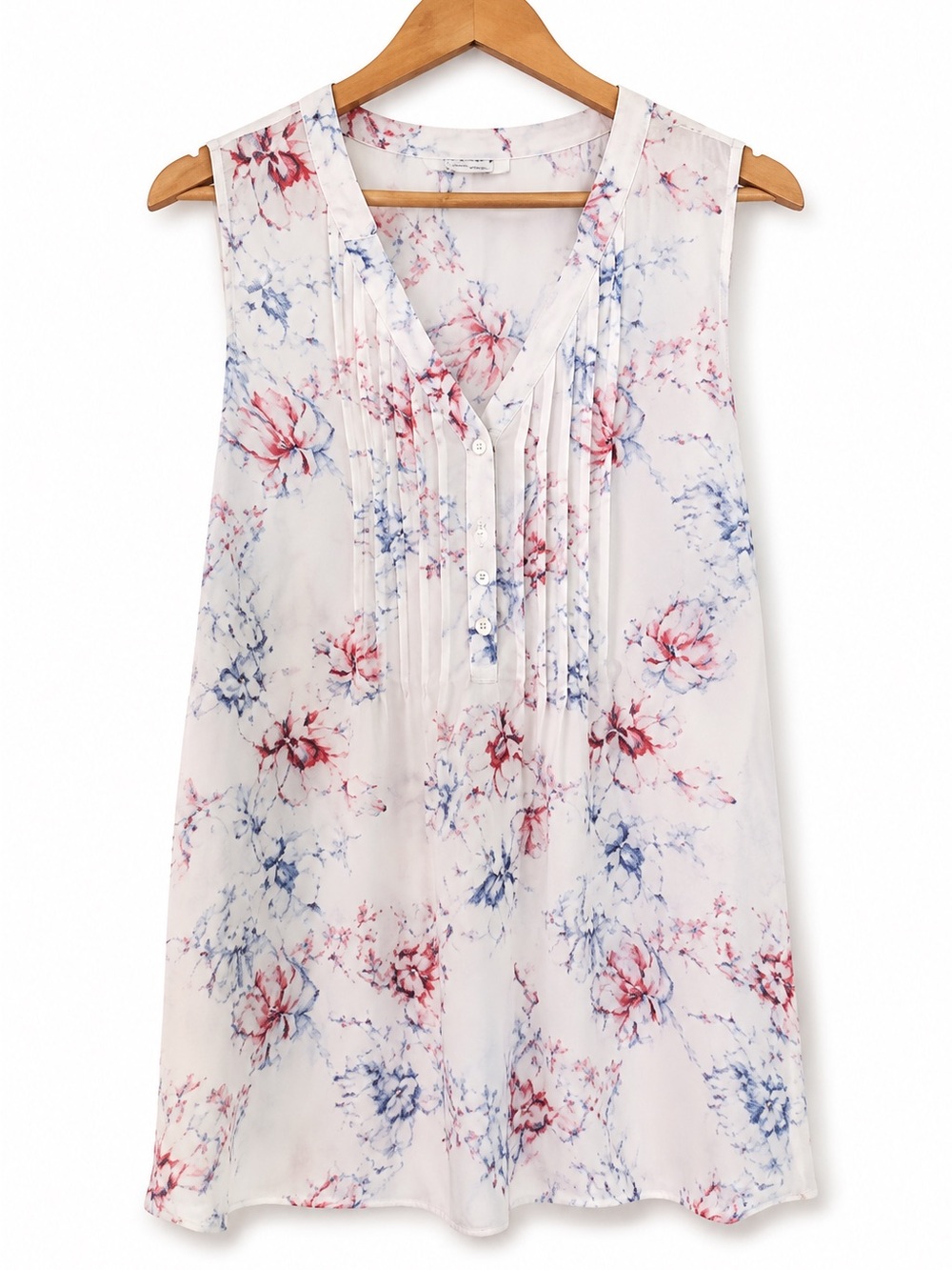 Rose + Olive Womens Floral Ivory Print Sleeveless Pintuck Top - Size 1X